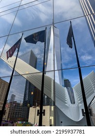 New York City, NY - July 02 2022: Reflection Of The Oculus On The Glass Of A Building