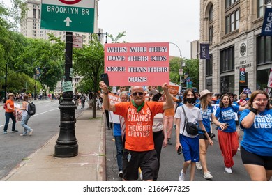 New York City, NY June 11, 2022. Thousands Gathered In Cadman Plaza And Walked Across The Brooklyn Bridge In Protest Against The Gun Violence Crisis In The United States.  