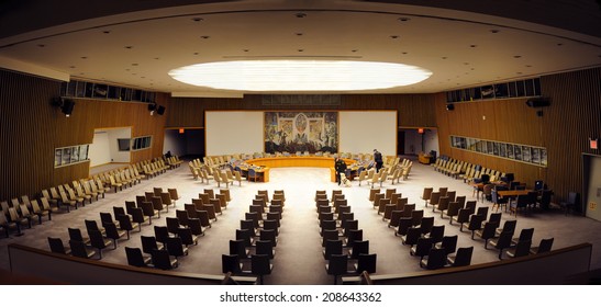 NEW YORK CITY, NY - MAR 30: The Security Council Chamber Is Located In The United Nations Conference Building And Is Designed By Arnstein Arneberg. March 30, 2011 In Manhattan, New York City. 