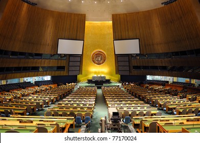 NEW YORK CITY, NY - MAR 30: The General Assembly Hall Is The Largest Room In The United Nations With Seating Capacity For Over 1,800 People. March 30, 2011 In Manhattan, New York City.