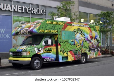 New York City, NY – September 10, 2019. Weed World Vans Around NYC Are Selling Phony Marijuana Pops That Do Not Contain Pot. They Have Been Cited For False Advertising