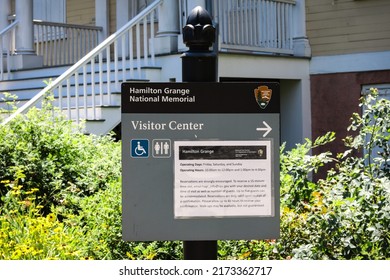 New York City, NY United States - June 30, 2022: Visitor Center Sign At Hamilton Grange National Memorial, The Preserved Colonial Home Of Founding Father Alexander Hamilton In St. Nicholas Park.