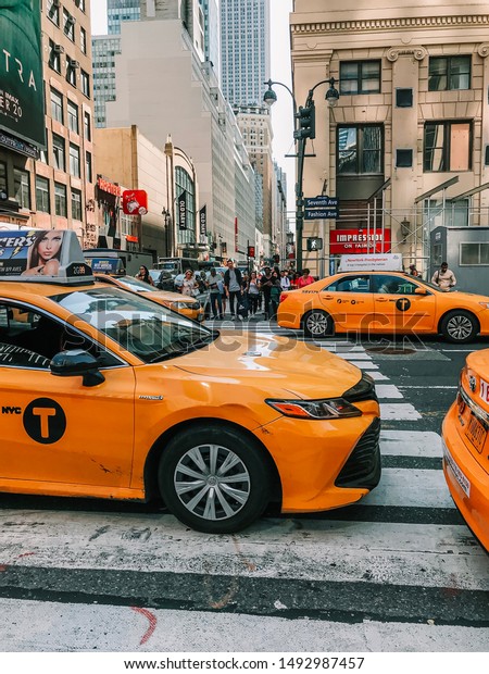 New York City, NY / US 8-30-19. Yellow Cab at New\
York City,