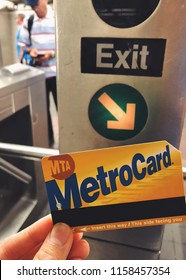 New York City, NY/ USA: 8/17/18- Metro Card New York City Subway Paying Fare Turnstile MTA Transit System Commute