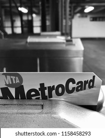New York City, NY/ USA: 8/17/18- Metro Card Swiping Turnstile Machine New York City Subway MTA Transit