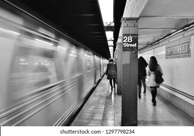 New York City, NY/ USA- 1-24-2019: NYC People Commuting To Work On MTA Subway Train City Woman Walking