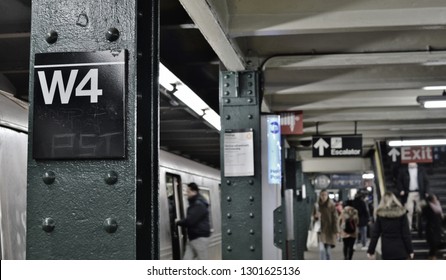 New York City, NY/ USA- 1-30-19: Busy Rush Hour Crowded West 4th Station MTA Subway Platform New York City People Commuting To Work