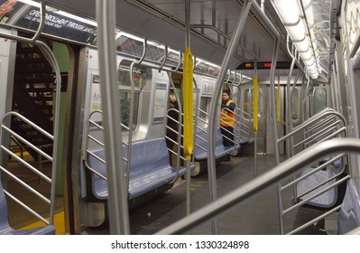 New York City, NY/ USA: 2-28-19- New York City Empty Subway Train NYC MTA Worker