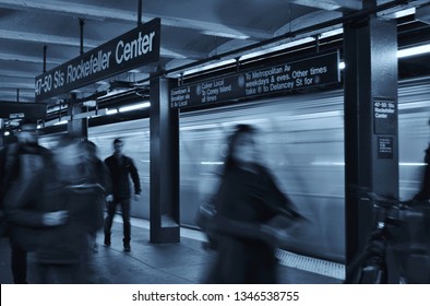 New York City, NY/ USA: 3-14-19- NYC People Commuting To Work Busy City MTA Subway Train