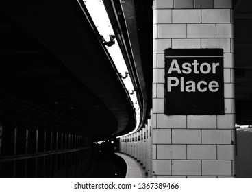 New York City, NY/ USA- 4-4-19: NYC Astor Place Subway Station Sign SoHo New York Trendy Neighborhood