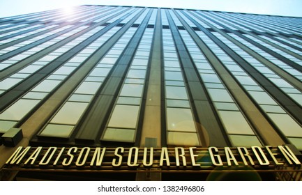 New York City, NY / USA - 10 15 2009: Madison Square Garden Exterior Facade And Sign; Reflection Of The Sunlight On The Exterior Windows