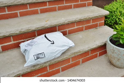 New York City, NY/ USA: 5-19-19- Customer Order Package Delivered to Home on Door Step