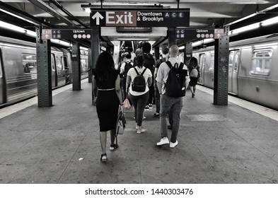 New York City, NY/ USA: 6-24-19- New York City Subway Commuting Crowded Train NYC Lifestyle