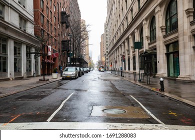 New York City, NY / USA - 3/29/2020: Empty streets of New York City during Coronavirus quarantine lockdown