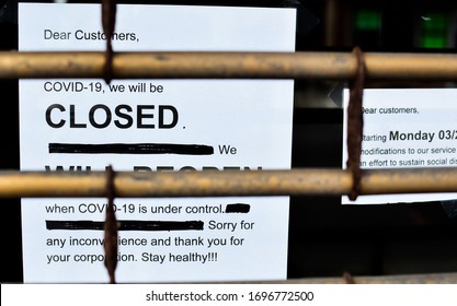 New York City, NY/ USA- 4-07-20: New York City Restaurant Business Closed Down Due To Government Order Lock Down Covid19