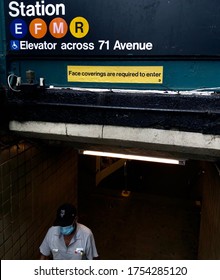 New York City, NY/ USA- 6-11-20: NYC Subway Requiring Face Mask Covering To Enter MTA Train Station