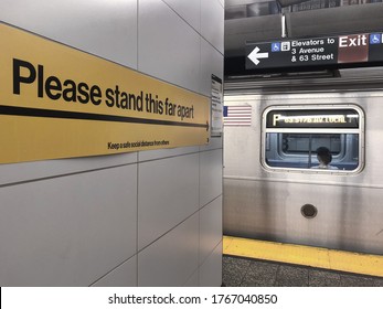 New York City, NY/ USA- 6-29-20: NYC Subway Social Distancing Sign New Normal Lifestyle