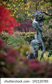 New York City, NY, USA - October. 28. 2010: Burnett Fountain at Conservatory Garden, Central Park, which honors children'?s book author Frances Eliza Hodgson Burnett who wrote "The Secret Garden"?.