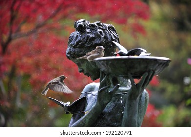 New York City, NY, USA -Ã?Â� October. 28. 2010: Burnett Fountain at Conservatory Garden, Central Park, which honors children'?s book author Frances Eliza Hodgson Burnett who wrote "The Secret Garden"?.