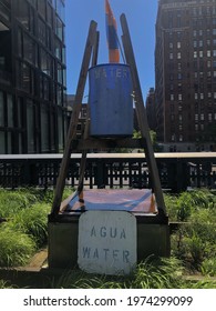 New York City, NY, USA: 05-13-21- Water Tank Display On The High Line In Chelsea NYC