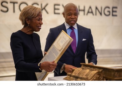 New York City, NY USA February 28, 2022. Mayor Adams Rings The Opening Bell At The New York Stock Exchange On The Last Day Of Black History Month. 