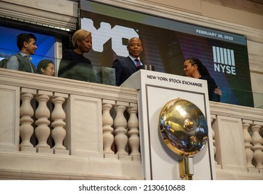 New York City, NY USA February 28, 2022. Mayor Adams Rings The Opening Bell At The New York Stock Exchange On The Last Day Of Black History Month. 