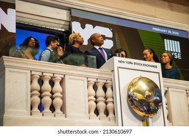 New York City, NY USA February 28, 2022. Mayor Adams Rings The Opening Bell At The New York Stock Exchange On The Last Day Of Black History Month. 