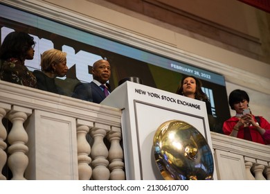 New York City, NY USA February 28, 2022. Mayor Adams Rings The Opening Bell At The New York Stock Exchange On The Last Day Of Black History Month. 