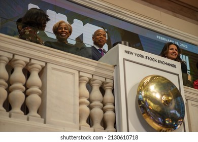 New York City, NY USA February 28, 2022. Mayor Adams Rings The Opening Bell At The New York Stock Exchange On The Last Day Of Black History Month. 