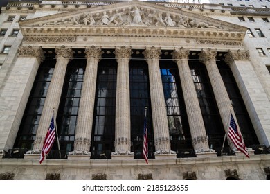 New York City, NY, USA April 29 2022: New York Stock Exchange Building Exterior View In Lower Manhattan Financial District. This Is The Headquarters Of The NYSE.