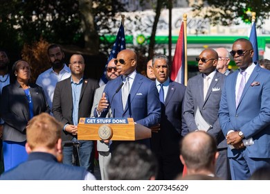 New York City, NY USA September 27, 2022. NYC Mayor Briefs The Media On The Relief Efforts In Puerto Rico And Dominican Republic After His Visit Due To Hurricane Fiona. 