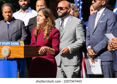 New York City, NY USA September 27, 2022. NYC Council Member Majorie Velazquez Speaks To The Media On The Relief Efforts In Puerto Rico And Dominican Republic Due To Hurricane Fiona. 