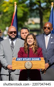 New York City, NY USA September 27, 2022. NYC Council Member Majorie Velazquez Speaks To The Media On The Relief Efforts In Puerto Rico And Dominican Republic Due To Hurricane Fiona. 