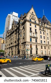 NEW YORK CITY - October 1, 2017: The Dakota building. The Dakota is famous as the home of former Beatle John Lennon from 1973 to his death outside the building in 1980. Low light vivid image. 