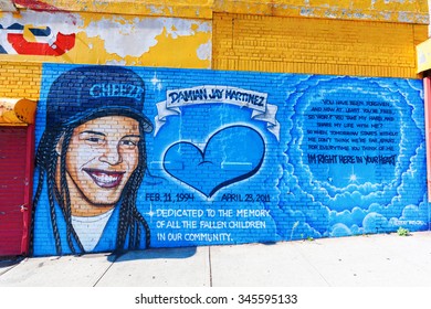 NEW YORK CITY - OCTOBER 11, 2015: Mural Of A Slained Boy In The Bronx. Family And Friends Of A Fatally Stabbed 17-years-old Boy Raised Several Hundred Dollars To Make A Memorial For The Him.