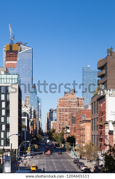 NEW YORK CITY - OCTOBER 20:  An\
elevated view from the High Line to the Meatpacking District in\
Manhattan, New York City is pictured on October 20,\
2017.