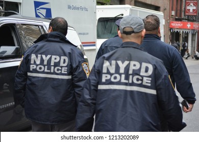 New York City - October 26, 2018: Members Of The NYPD Counter Terrorism Department Responding To A Suspicious Package Found At A Post Office In New York City.