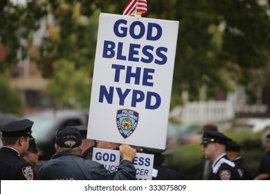 NEW YORK CITY - OCTOBER 28 2015: Thousands Of Police Officers Joined Slain NYPD Officer Randolph Holder's Family & Elected Officials For Funeral Services At Greater Allen AME