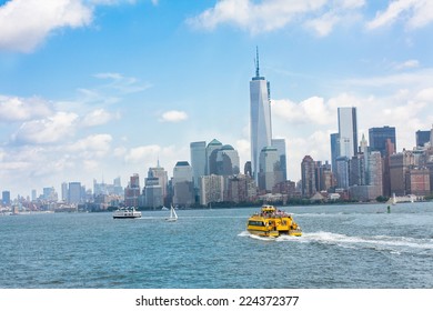 New York City Panorama From Hudson River With Water Taxi