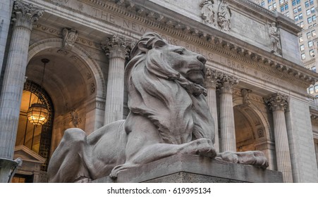 New York City Public Library Entrance, Fifth Avenue, NYC