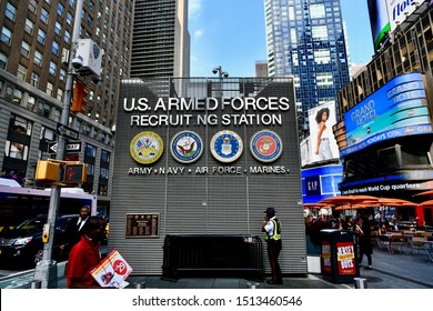 NEW YORK CITY, NEW YORK - SEPTEMBER 10, 2019: U.S. Armed Forces Recruiting Station In Times Square, New York City.