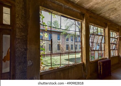 New York City - September 11, 2016: The abandoned Ellis Island Immigrant Hospital. It was the United States first public health hospital, opened in 1902 and operating as a hospital until 1930.