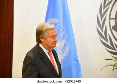 NEW YORK CITY - SEPTEMBER 12 2017: Ambassadors Of UN General Assembly Member States Present Credentials To General Secretary Antonio Guterres. Secretary-General In His Office