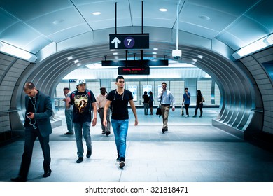 NEW YORK CITY - SEPTEMBER 14, 2015: View Underground Tunnel At New Hudson Yards 7 Train Subway Station Which Opened Sept. 2015