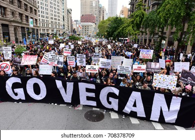 NEW YORK CITY - SEPTEMBER 2 2017: More than 1000 animal rights activists gathered for a rally & march for animal rights in Manhattan