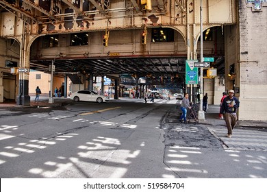 NEW YORK CITY - SEPTEMBER 27, 2016: Crossings Under The Train Bridge At East 161 Street In Bronx Near Yankee Stadium