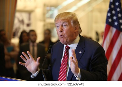 NEW YORK CITY - SEPTEMBER 28 2015: Businessman & Republican presidential candidate Donald Trump unveiled his plan for comprehensive tax reform during a press conference at Trump Tower
