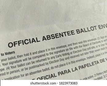 New York City, September 29, 2020: Official Absentee Ballot For The 2020 Presidential Election.