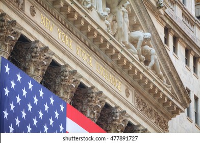 NEW YORK CITY - September 3: New York Stock Exchange building on September 3, 2015 in New York. The NYSE trading floor is located at 11 Wall Street and is composed of 4 rooms used for trading.