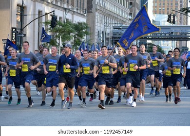 New York City - September 30, 2018: Members Of The United States Merchant Marine Academy Running In The Stephen Siller Tunnel To Towers Charity Run In Lower Manhattan